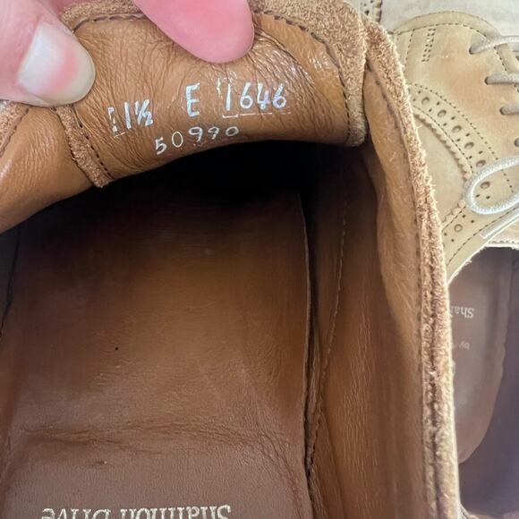 Allen Edmonds Shoes Mens 11.5 E Tan Leather Shannon Drive Brogue Long Wingtip - Picture 8 of 11